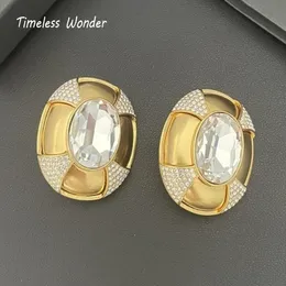 Timeless Wonder Fancy Zirconia XL Geo Clip on Earrings for Women Designer Jewelry Luxury Brand Runway Gift Top Oversized 3322 240130