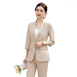 여자 2 피스 팬츠 숙녀 blazer and pant suit women 2024 스프링 핑크 살구 솔리드 형식 재킷 바지 여성 비즈니스웨어 2