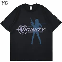 特大のメンズTシャツゴシックグラフィックサマートップコットンY2K美的プリント半袖ティー韓国ファッション服ストリートウェア240126