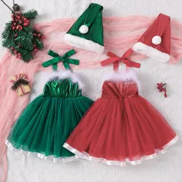 女の子のドレスPudcoco Infant Kids Baby Christmas Dress With Hat Ruched Fluff Trim Tulle Tutu Mini Santa for Costume Party 6m-5t