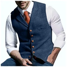 Vintage Mens Suit Plaid Vest Wool Casual Slim Fit Waistcoat Formal Business for Groomsmen Wedding Chaleco Hombre 240119