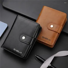 Wallets Men's Magnetic Buckle Clutches Leather Compartment Tri-Fold Business Card Holder Coin Purses