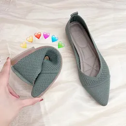 Stretch Knit Ballet Flat Loafers 2023 Spring Breattable Mesh Shoes Ballerina Moccasins Casual Pointed Toe Boat 240202