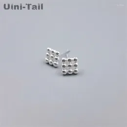 Stud Earrings Uini-Tail 925 Tibetan Silver Simple Wild Personality Mini Nine Plate With Beads Korean Version Of The Fashion