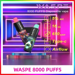Oryginalny WASPE 8000 Puffs Djeńcowy odporność na urządzenie Vape 0,8OHM Cewka z cewki z cewką 16 ml Cewki cewki 650 mAh typu C Bang 15000 Bang Box