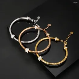 Bangle JOVO LOVE Rhinestone Beads Stainless Steel Bracelets For Women Fashion Adjustable Crystal Snake Chain Elastic Bangles Jewelry