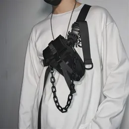 Hip Hop taktik göğüs teçhizat çanta zinciri erkek teknoloji giyim çıkarılabilir bel çantası Kore çok fonksiyonlu bir omuz crossbody çantaları 240130