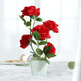 Flores decorativas imitação de vaso de flores sem desbotamento planta simulada eterna de longa duração única simulação de rosa em vaso bonsai