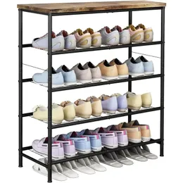 Shoe Rack Organizer 5 Tier For Closet Entryway Free Standing Metal Storage Shelf med MDF Top Board 240130