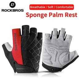 ROCKBROS Short Bicycle Gloves Breathable Shockproof Bike Gloves Road Half Finger Bicycle Gloves Summer Sports Cycling Gloves 240124