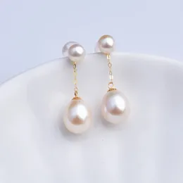 XF800 Real 18K Gold Earrings Fine Jewelry AU750 Natural Freshwater Pearl Round Party Gift For Women E663 240125