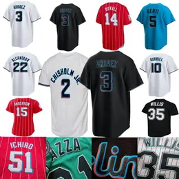 Custom S-4XL 저지 8 Andre Dawson 2 Jazz Chisholm Jr. 야구 저지 22 Sandy Alcantara Miguel Rojas 16 Jose Fernandez 12 Jorge Soler 5 Jon Berti 15 Brian Anderson