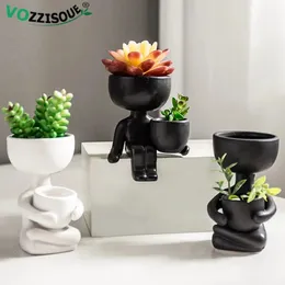 Criativo bonito imitação humanóide vaso de flores cerâmica suculenta plantador artesanato vaso decoração para casa presente personalizado atacado 240131