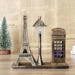 Torre eiffel lâmpada de luz noite paris decoração desktop cabine estátua mesa estatueta telefone rua ornamento decorativo retro 240129