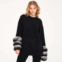 Hoodies femininos mulheres chinchila pele manguito suéter caxemira cardigan lã casaco de inverno malha coelho punhos vendendo feminino