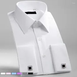 Mäns casual skjortor M-6xl Mens French Cuff Dress Shirt 2024 White Long Sleeve Formal Business Buttons Regular Fit Cufflinks Wedding