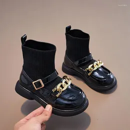 Boots 2024 Spring Autumn Fashion Kids Sock Chains Black Soft Girls Short Drop Children Casual Simple
