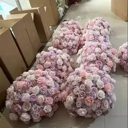 Stand hayır) 60cm çapında düğün çiçekleri satır pembe mor dekorasyon masası koşucusu çiçek sırası düzenlemesi yapay çiçek topu