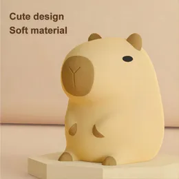 Cute Cartoon Capybara Silicone Night Light USB Rechargeable Timing Dimming Sleep Lamp for Childrens Room Decor 240127