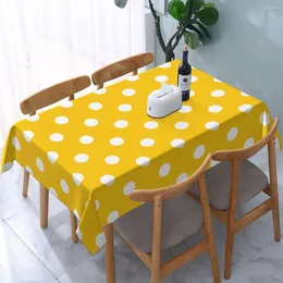 Table Cloth Rectangular Yellow White Polka Dot Waterproof Tablecloth 45"-50" Cover Backed With Elastic Edge