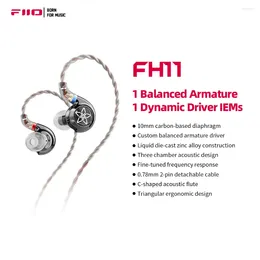 FIIO FH11 HIFI 1DD 1BA Híbrido Driver INEEN INEEN EARENHO DE EARENDO COM EARBUDOS DE EARBUDOS DE COBRO DE CAVO DE 2PIN DE 0,78