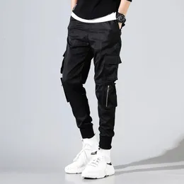 Moda hip hop calças de carga dos homens streetwear macacão homens corredores tendência formal calças casuais homem punk streetwear calças preto 240124