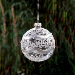 Party Decoration Hand Painting Hanging Glass Globe Silver Drawing Powder Christmas Pendant Festival Ornament Diameter 8cm 16pcs/pack