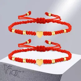 Braccialetti a maglie Vnox Fatti a mano intrecciati a mano in corda di colore rosso fortunato con catena per coppia per donne e uomini, promesse d'amore, regali ricordo