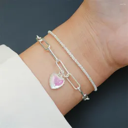 Charme pulseiras na moda coração pingente para mulheres doce simples dupla camada pêssego corrente festa de casamento jóias presentes