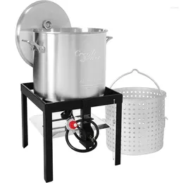 Köksredskap sätter Creole Feast SBK1001 Seafood Boiling Kit med Siler utomhus Aluminium Propane Gas Boiler 10 PSI Regulator Silver