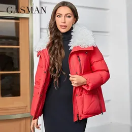 Women's Trench Coats GASMAN 2024 Fashion Winter Parkas Short Fur Collar Slim Casual Hooded Warm Down Jacket Female Women 83919