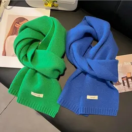 Knitted Scarf Women 100% Wool Winter Warm Scarves Bright Solid Color Design Thickened Shawl Soft Cashmere Pashmina Neck 240127