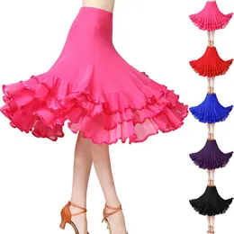 Skirts Layered Lace Hem Long Skirt Modern Waltz National Standard Dance Wear Splicing Big Hemlines Dancing Stage Practice Suit