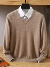 MVLYFLET Uomo 100% visone maglione di cashmere pullover con scollo a V lavorato a maglia di grandi dimensioni magliette invernali a maniche lunghe maglioni di fascia alta 240202