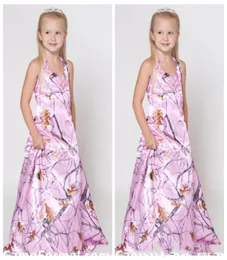 Full Pink Camo Long A Line Flower Girl Dresses Custom 2020 Top Cheap Camouflage Real Tree Camo Kids Girls Party Gowns Country7751958