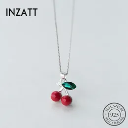 Hängen Inzatrendy Real 925 Sterling Silver Pendant Necklace Green Crystal Red Cherry Box Metal Chain for Women Gift