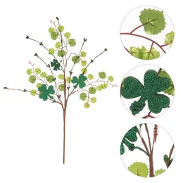 장식용 꽃 St Patricks Day Greenery Stems Spring Fake Plants Faux Floral Bushes 아일랜드 행운의 Shamrock 화병 필러