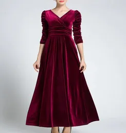 여성 의류 플러스 크기 긴 드레스 벨벳 가을 vneck 저녁 신부 들러리 파티 무도회 무슬림 카프탄 아프리카 맥스 240202