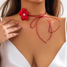 Choker Holiday Party Flower Necklace For Women Adjustable Long Rope Chain Bowknot Jewelry Y2k Accessories Fashion 2024