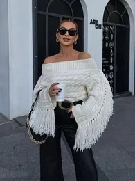 Kadın Sweaters Moda Püskül Kapalı Omuz Kazak Kadın Tatlı Eğik Boyun Uzun Kollu Kısa Yün Küley Çekme Kadın Sıcak Bayanlar Örgü