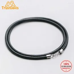 Hängen Trustdavis äkta 925 Sterling Silver Black PU Leather Rope 40cm/45 cm Choker Halsband för DIY -tillbehör Partihandel DS1066