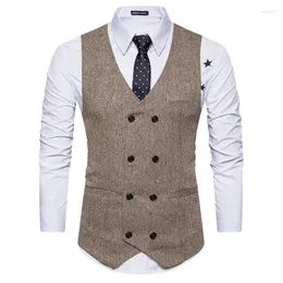 Gilet da uomo Uomo Slim Fit a spina di pesce Abiti in tweed Gilet in misto lana Gilet da uomo Abito da sposo formale da smoking Chalecos Para Hombre