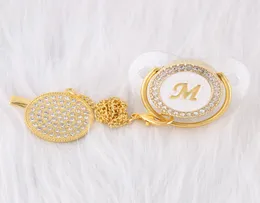 012 Months Luxury 26 Initials Rhinestones Transparent Bling Baby Pacifier And Chain Clip Chupete de bebe BPA Dummy Nipples 27570309