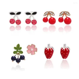 Studörhängen 2024 Fashion Jewelry Korean Emamel Crystal Pearl Flower Strawberry Cherry Set Brincos för Women Girls