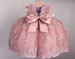 2019 Vintage Lace Applique Flower Girls Dresses For Weddings Soft Pink Beaded Little Baby Ball Gowns Puffy kjolar Communion Sweet 7087193