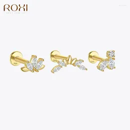 Studörhängen Roxi S925 Sterling Silver Crown Evil Eye Geometry Zircon Luxury Jewelry for Women Teens 1 PCS Mini CZ Earring Pierced Aros