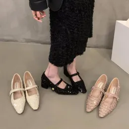 Dress Shoes Bailamos Brand Bling Women Sandals Woman Med Heel Pumps Female Footwear Shallow Slip On Elegant Round Toe Glitter Mu
