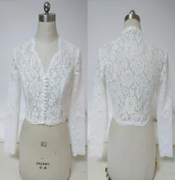 2022 Sexy v Neck Wedding Bridal Jackets Bolero with Button Lace 34 Long Sleeves Wrap for Wedding Dress Bress Plus Size3748607