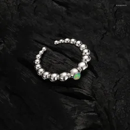 Küme Yüzükleri 925 STERLING Gümüş Minimalist Pürüzsüz Yuvarlak Boncuk Yüzüğü Kızlar için Işık Lüks Açık Opal Parmak Ziyafet Takı Hediyesi