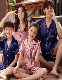 Família pijamas conjunto de cetim de seda adulto mulheres crianças família combinando roupas crianças feminino sono duas peças conjunto loungewear plus 2103174408872